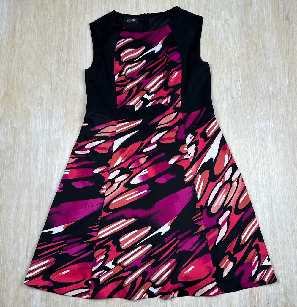 Nine West Pink Purple Sleeveless Abstract Print A-Line Party Cocktail Dress 10